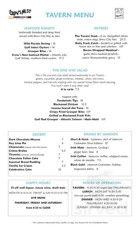 crows nest venice florida lunch menu